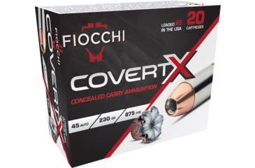 Image of Fiocchi Covert X .45 Auto 230 Grain Jacketed Hollow Point Brass Pistol Ammo, 20 Rounds, 45CCWB