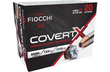 Image of Fiocchi CovertX 9mm Luger 124 Grain Jaketed Hollow Point Brass Cased Pistol Ammunition, 20 Rounds, 9CCWB
