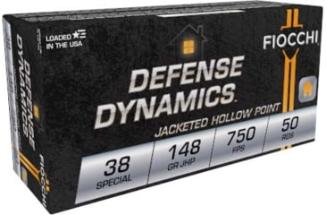 Image of Fiocchi Defense Dynamics .38 Special 148 Grain SJHP Brass Cased Pistol Ammo, 50 Rounds, 38E