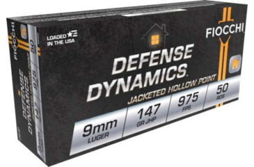 Image of Fiocchi Defense Dynamics 9mm 147 Grain JHP Brass Cased Pistol Ammo, 50 Rounds, 9APDHP