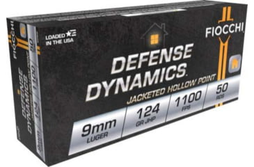 Image of Fiocchi Defense Dynamics 9mm Luger 124 Grain JHP Brass Cased Centerfire Pistol Ammo, 50 Rounds, 9APBHP
