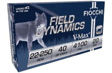 Image of Fiocchi Field Dynamics .22-250 40 Grain VMAX Brass Rifle Ammo, 20 Rounds, 22250HVB