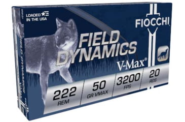 Image of Fiocchi Field Dynamics .222 Remington 50 Grain VMAX Brass Rifle Ammo, 20 Rounds, 222HVA