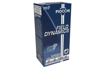 Image of Fiocchi Field Dynamics .22LR 40 Graing Hollow Point Case Brass Brass Ammo, 50 Rounds, 22FHPSUB