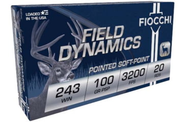 Image of Fiocchi Field Dynamics .243 Winchester 100 Grain PSP Brass Rifle Ammo, 20 Rounds, 243SPD