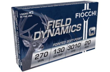 Image of Fiocchi Field Dynamics .270 Winchester 130 Grain PSP Brass Rifle Ammo, 20 Rounds, 270SPB