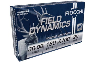 Image of Fiocchi Field Dynamics Big Game 30-06 Springfield 180 Grain Pointed Soft Point Brass Cased Rifle Ammo, 20 Rounds, 3006D