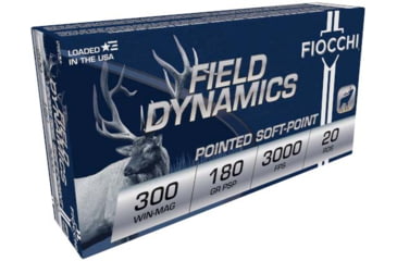 Image of Fiocchi Field Dynamics .300 Winchester Magnum 180 Grain PSP Brass Rifle Ammo, 20 Rounds, 300WMB