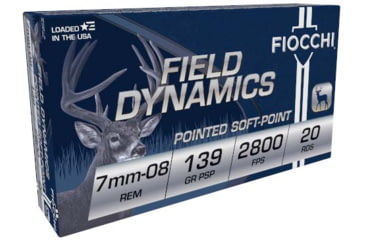 Image of Fiocchi Field Dynamics 7mm-08 Remington 139 Grain Interlock BTSP Brass Rifle Ammo, 20 Rounds, 7MM08B