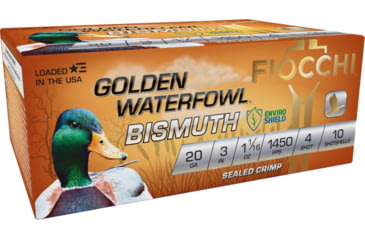 Image of Fiocchi Golden Bismuth 20 Gauge 1-1/16oz 3in 4 Shot Shotgun Ammo, 10 Rounds, 203GB4
