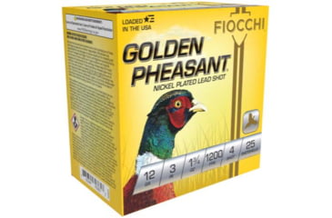 Image of Fiocchi Golden Pheasant Nickel Plated 12 Gauge 1 3/4oz 3in Shotgun Ammo, 4 Shot, 25 Rounds, 123GP4