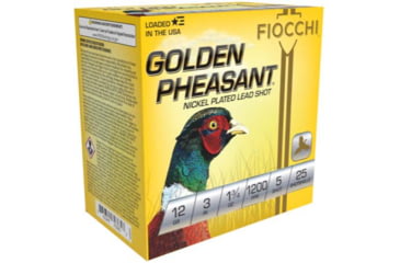 Image of Fiocchi Golden Pheasant Nickel Plated 12 Gauge 1 3/4oz 3in Shotgun Ammo, 5 Shot, 25 Rounds, 123GP5