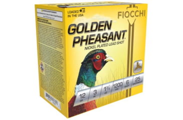 Image of Fiocchi Golden Pheasant Nickel Plated 12 Gauge 1 3/4oz 3in Shotgun Ammo, 6 Shot, 25 Rounds, 123GP6