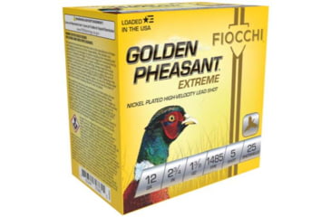 Image of Fiocchi Golden Pheasant 12 Gauge 1 3/8 oz, 2.75in, 5 Size, 1485 Velocity Shotgun Ammo, 25 Rounds, 12GPX5