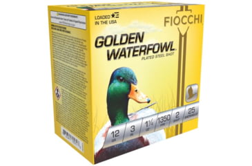 Image of Fiocchi Golden Waterfowl 12 Gauge 1 1/4oz 3in Shotgun Ammo, 2 Shot, 25 Rounds, 123SGW2