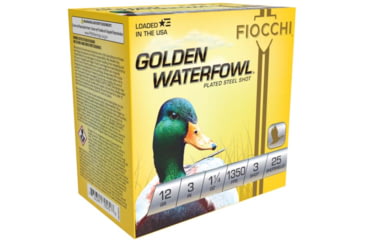 Image of Fiocchi Golden Waterfowl 12 Gauge 1 1/4oz 3in Shotgun Ammo, 3 Shot, 25 Rounds, 123SGW3