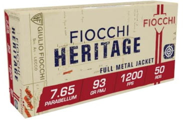 Image of Fiocchi Heritage 30 Luger 93 Grain FMJ Brass Pistol Ammo, 50 Rounds, 765A