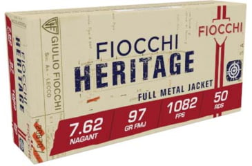Image of Fiocchi Heritage 7.62 Nagant 97 Grain FMJ Brass Centerfire Rifle Ammo, 50 Rounds, 762A