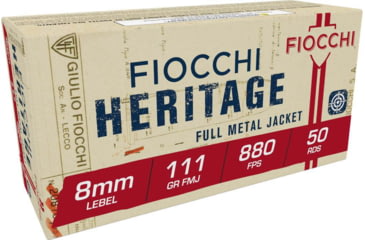 Image of Fiocchi Heritage 8x27mmR Lebel 111 Grain Full Metal Jacket Brass Pistol Ammo, 50 Rounds, 8L