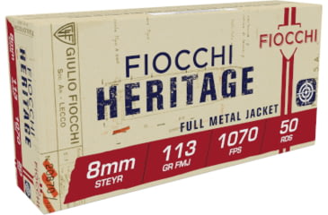 Image of Fiocchi Heritage 8mm Steyr 113 Grain FMJ Brass Pistol Ammo, 50 Rounds, 8S