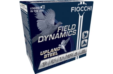 Image of Fiocchi Hi Velocity Steel 12 Gauge 1 1/8 oz 2.75in 4 Shot Shotgun Ammo, 25 Rounds, 12HVST4
