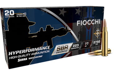 Image of Fiocchi Hyperformance .223 Rem 77 Grain Hollow Point Boat Tail Brass Rifle Ammo, 20 Rounds, 223SBRD