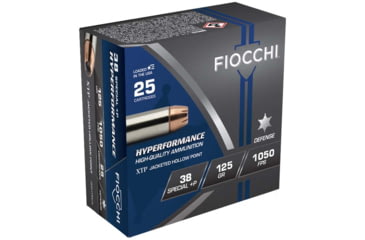 Image of Fiocchi Hyperformance Defense .38 Special +P 125 Grain XTPHP Brass Cased Centerfire Pistol Ammo, 25 Rounds, 38XTPP25
