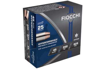 Image of Fiocchi Hyperformance Defense .45 ACP 200 Grain JHP Brass Cased Pistol Ammo, 25 Rounds, 45XTPB25