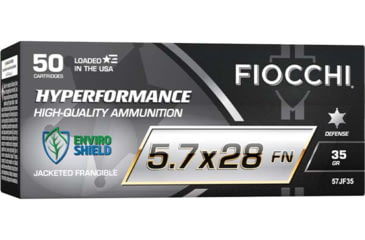 Image of Fiocchi Hyperformance Defense 5.7x28mm 35 Grain Jacketed Frangeable Brass Cased Pistol Ammo, 50 Rounds, 57JF35