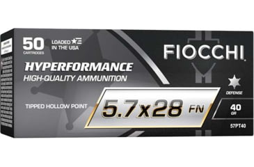 Image of Fiocchi Hyperformance Defense 5.7x28mm 40 Grain Tipped Hollow Point Brass Cased Pistol Ammo, 50 Rounds, 57PT40