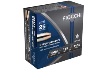 Image of Fiocchi Hyperformance Defense 9mm 115Grain XTPHP Brass Pistol Ammo, 25 Rounds, 9XTP25