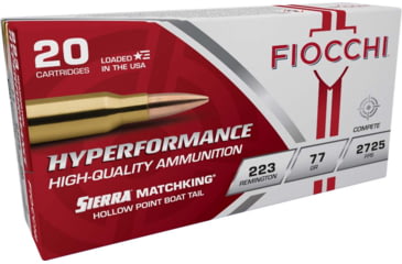 Image of Fiocchi Hyperformance Hunt .223 Remington 77 Grain HPBT MK Brass Rifle Ammo, 20 Rounds, 223MKD