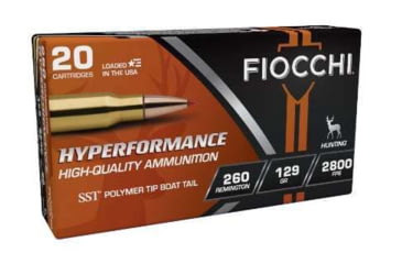 Image of Fiocchi Hyperformance Hunt .260 Remington 129 Grain SST Brass Cased Rifle Ammo, 20 Rounds, 260HSA