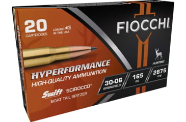 Image of Fiocchi Hyperformance Hunt 30-06 Springfield 165 Grain Scirocco Brass Rifle Ammo, 20 Rounds, 3006SCA
