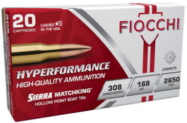 Image of Fiocchi Hyperformance Hunt .308 Winchester 168 Grain HPBT MK Brass Rifle Ammo, 20 Rounds, 308MKB