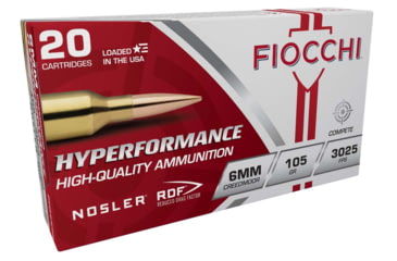 Image of Fiocchi Hyperformance Match 6mm Creedmoor, 105 Gr, Rifle Centerfire, Brass Rifle Ammo, 20 Round, 6CMRD