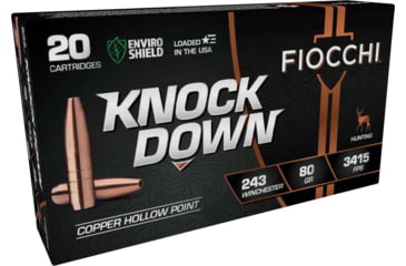 Image of Fiocchi Knock Down .243 Winchester 80 Grain HP Brass Rifle Ammo, 20 Rounds, 243CHA