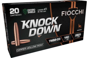 Image of Fiocchi Knock Down 7mm-08 Remington 140 Grain HP Brass Rifle Ammo, 20 Rounds, 7MM08CHA