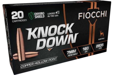 Image of Fiocchi Knock Down 7mm Remington Magnum 160 Grain HP Brass Rifle Ammo, 20 Rounds, 7RMCHA