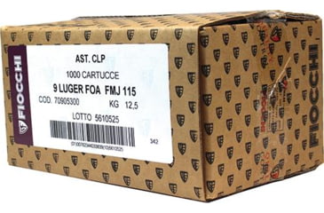Image of Fiocchi Pistol Shooting Dynamics Handgun Ammunition 9mm Luger 115 gr FMJ 1200 fps 1000/ct, 9APCASE