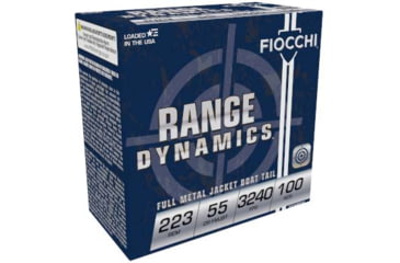 Image of Fiocchi Range Dynamics 223 Remington 55 Grain FMJBT Brass Rifle Ammo, 100 Rounds, 223ARD10