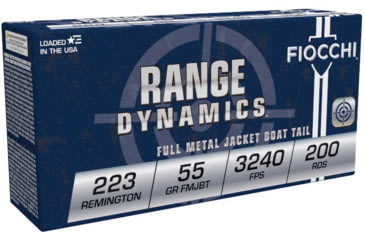 Image of Fiocchi Range Dynamics 223 Remington 55 Grain FMJBT Brass Rifle Ammo, 200 Rounds, 223ARD
