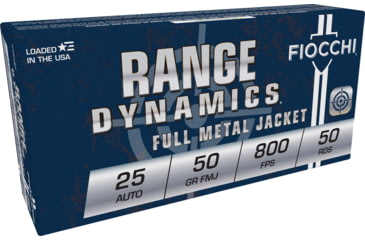 Image of Fiocchi Range Dynamics 25 Auto 50 Grain FMJ Brass Pistol Ammo, 50 Rounds, 25AP