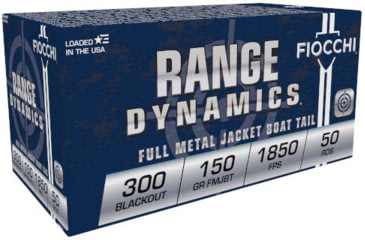 Image of Fiocchi Range Dynamics 300BLK 150 Grain FMJBT Brass Rifle Ammo, 50 Rounds, 300BLKC