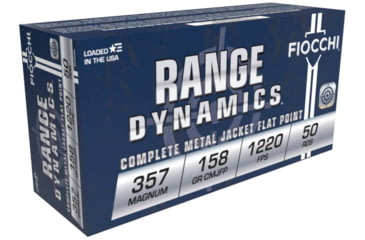 Image of Fiocchi Range Dynamics .357 Magnum 158 Grain CMJFP Brass Pistol Ammo, 50 Rounds, 357GCMJ