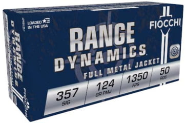 Image of Fiocchi Range Dynamics .357 SIG 124 Grain FMJ Brass Cased Centerfire Pistol Ammo, 50 Rounds, 357SIGAP