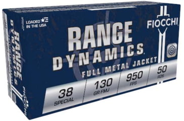 Image of Fiocchi Range Dynamics 38 Special 130 Grain FMJ Brass Pistol Ammo, 50 Rounds, 38A