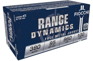 Image of Fiocchi Range Dynamics 380 ACP 95 Grain FMJ Brass Centerfire Pistol Ammo, 100 Rounds, 380ARD10