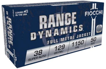 Image of Fiocchi Range Dynamics .38Super 129 Grain FMJ Brass Pistol Ammo, 50 Rounds, 38SA