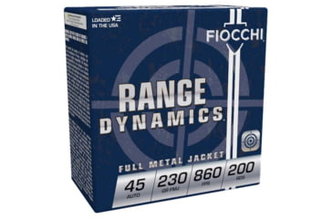 Image of Fiocchi Range Dynamics .45 ACP 230 Grain FMJ Brass Cased Pistol Ammo, 200 Rounds, 45ARD
